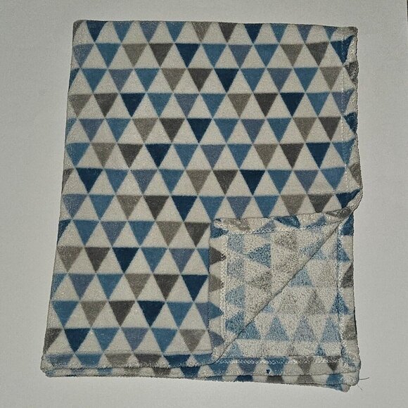 RN 119741 Aqua Blue Gray White Triangles Fleece Baby Blanket Lovey Geometric